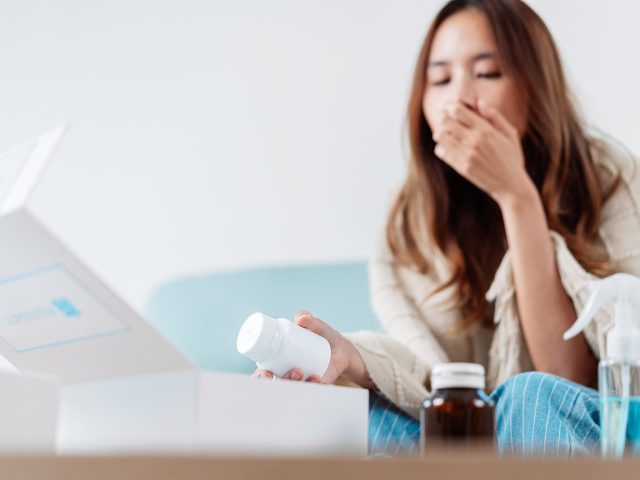 Asian Young Woman Patient On Eating Table At Nursing Home Care.