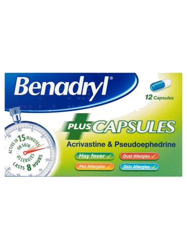 Benadryl Relief Plus Capsules 12 Capsules