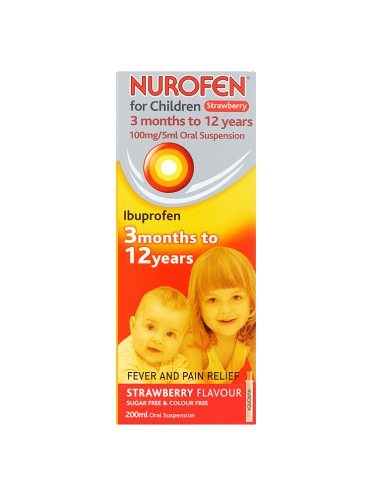 Nurofen for Children 100mg/5ml Oral Suspension Strawberry Flavour 3 Months to 12 Years 200ml