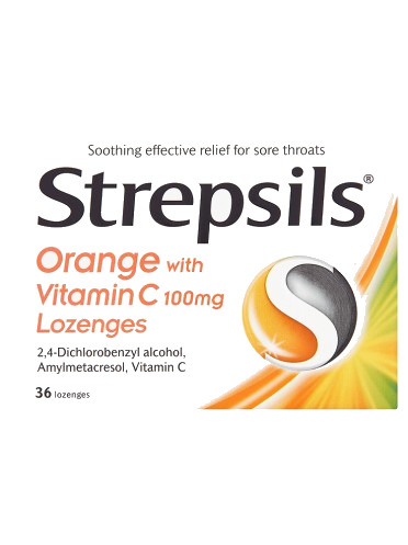 Strepsils Orange with Vitamin C 100mg Lozenges 36 Lozenges