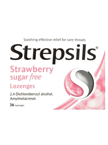 Strepsils Strawberry Sugar Free Lozenges 36 Lozenges