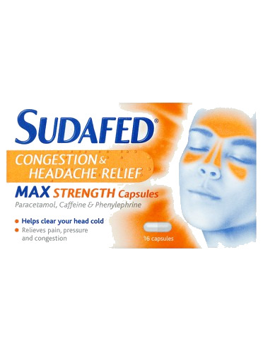 Sudafed Congestion & Headache Relief Max Strength Capsules 16 Capsules